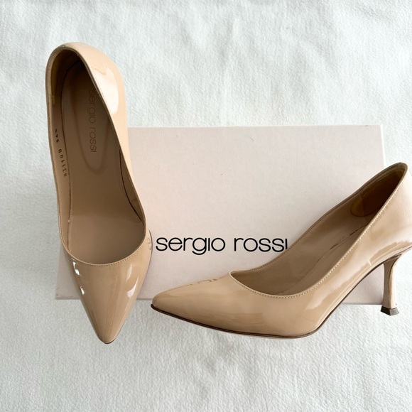 Sergio Rossi Mid-Heel Patent Calfskin Pump Blush 34.5 - Picture 2 of 15